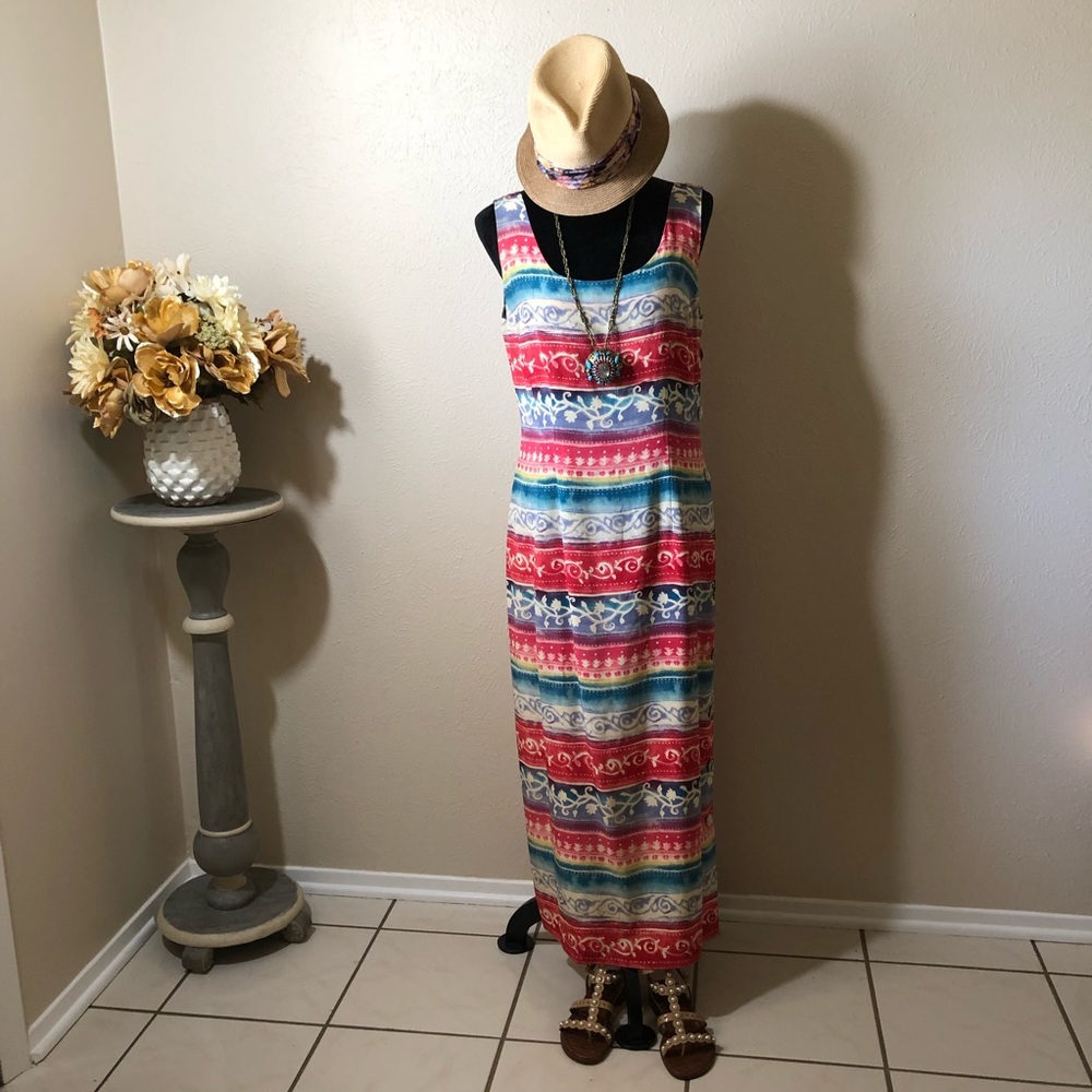 Beachy Silk Midi Dress by Maggy London, Size 10